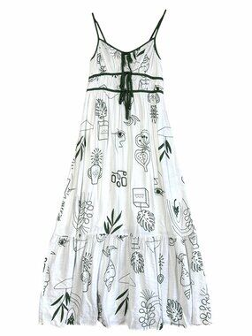 Blu Pepper Women's Sz Small Sage Line Art Maxi Dress Abstract Print